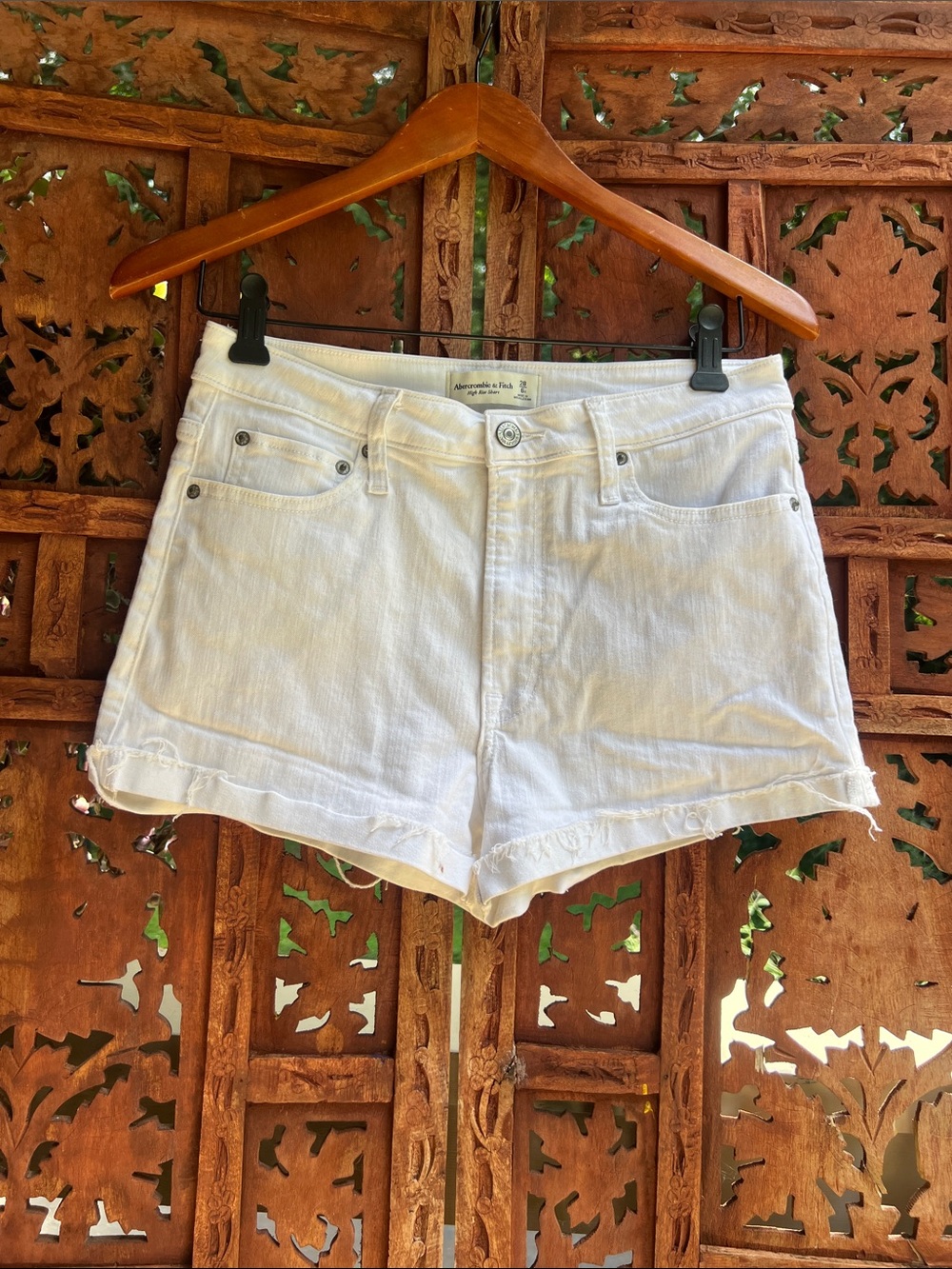 Abercrombie & Fitch White Denim Cutoff High Rise Short